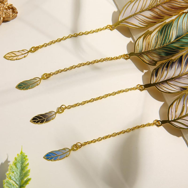 icceemee 4pcs Metal Feather Bookmarks with Pendant Elegant Bookmark Set for Book Lovers  Writers  Readers Durable Book Markers with English Inscriptions Unique Gifts for Men  Women  Students  Teacher - Image 4